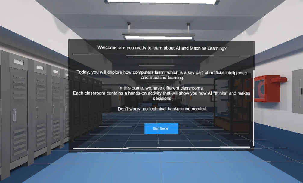 The virtual school entrance in the educational AI and machine learning game